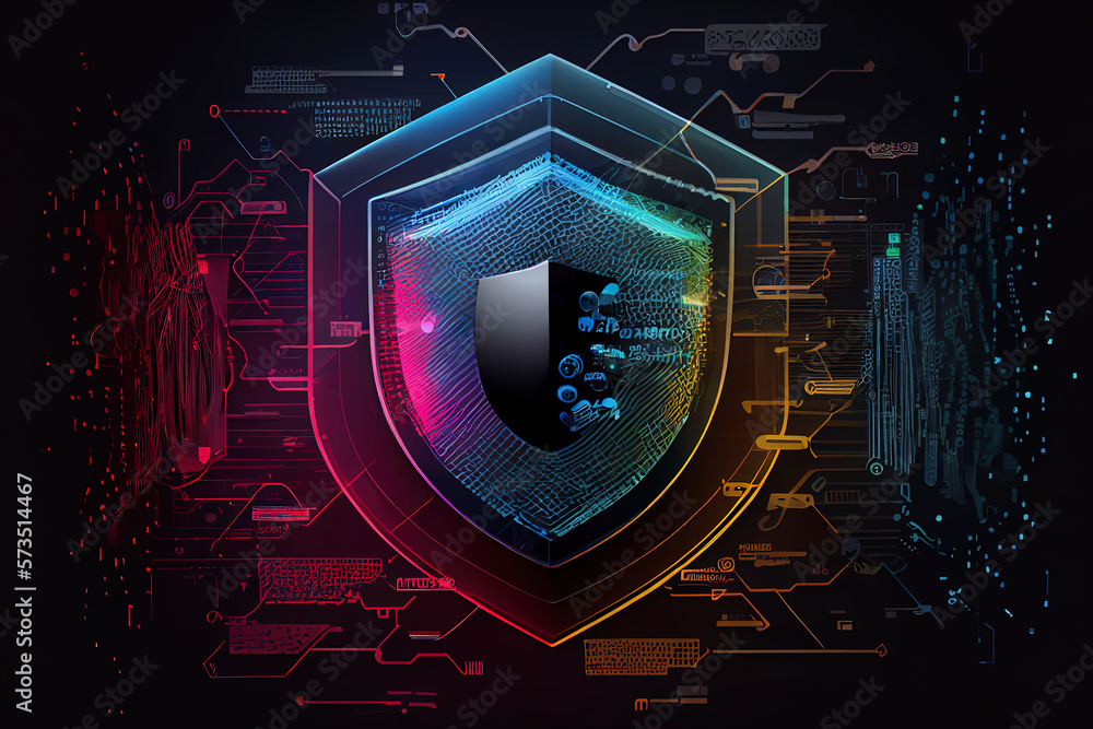 Poster cybersecurity padlock, digital lock on technology network data protection. generative ai