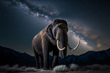 Elephant on the background of the starry sky. Animal in full growth