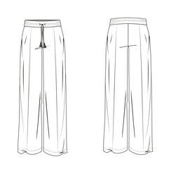 woman drawstring flowy long boho pants technical drawing vector
