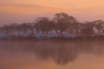Fototapeta premium 岩手県北上市 朝焼けの冬景色