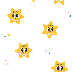 Vector Modern Abstract Playful Starry Sky Children Design on White seamless pattern background. Perfect for web design, fabric, scrapbooking and wallpaper projects.