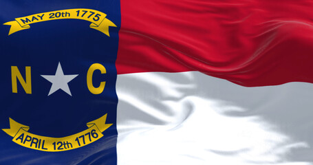 North Carolina state flag waving in the wind
