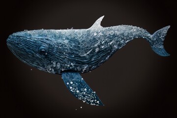 Whale and garbage underwater. Dirty sea. Campaign to reduce throwing rubbish into the sea. Generative AI