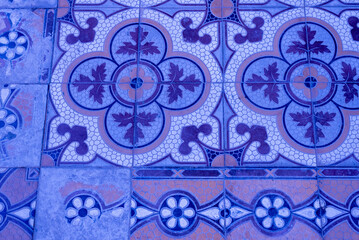 Blue pattern with flowers, ornament, abstract background.