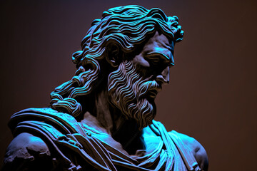 marble statue of man over neon background - obrazy, fototapety, plakaty