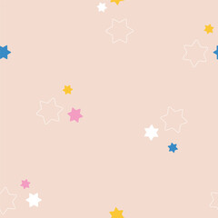 Vector Modern Abstract Playful Starry Sky Children Design on Beige seamless pattern background. Perfect for web design, fabric, scrapbooking and wallpaper projects.