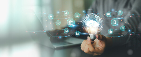 Cloud documentation and personal information online database storage and data privacy protection on computer network or online banking protect or cyber security concept.