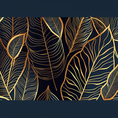 Gold pattern background vector. tropical leaves line arts design wallpaper for canvas prints, fabric, wall arts for home decoration, website background
