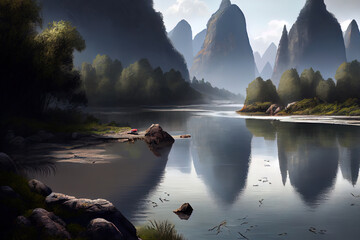 Li River, China, realistic. Generative Ai