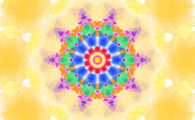 Abstract Mandala Art Background. Beautiful multicolor kaleidoscope texture. Unique kaleidoscope design.