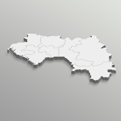 Fully editable 3d isometric white Guinea
 map with States or province in white isolated background.