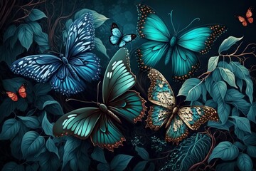 Beautiful background with colorful butterfies