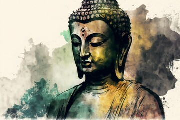 Portrait Buddha Meditating Watercolour Style