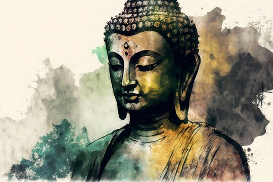 Portrait of Buddha meditating in a watercolour style