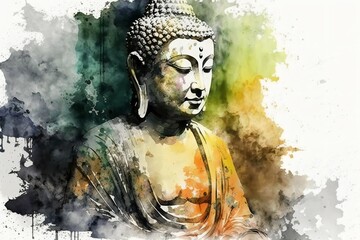 Portrait of Buddha meditating in a watercolour style
