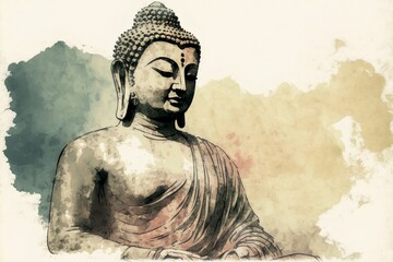 Portrait of Buddha meditating in a watercolour style
