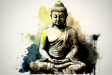 Portrait Buddha Meditating Watercolour Style