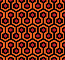 Vintage geometric pattern. Abstract background of hexagon shapes. 70s style. The Overlook hotel carpet from The Shining. Seamless vector illustration