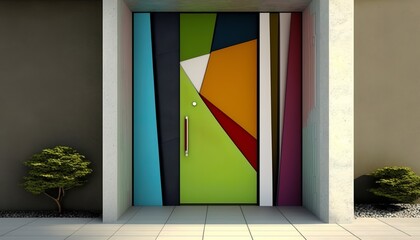 A beautiful modern colorful front door gives a good impression of the house before entering the apartment