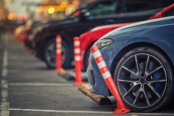 Car bent polyurethane flexible post while parking on crowded parking lot in downtown. Car damaged...