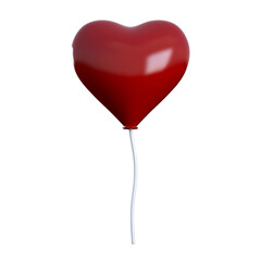 3D illustration of red heart balloon with white string flying