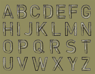 モノクロで手描きのアルファベットセット