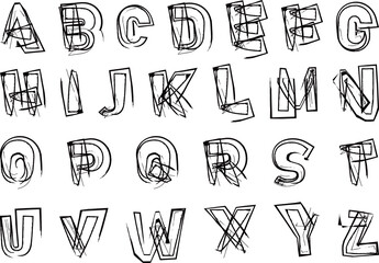 モノクロで手描きのアルファベットセット