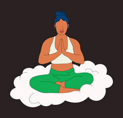 Filipino woman in green doing yoga seated position on a cloud