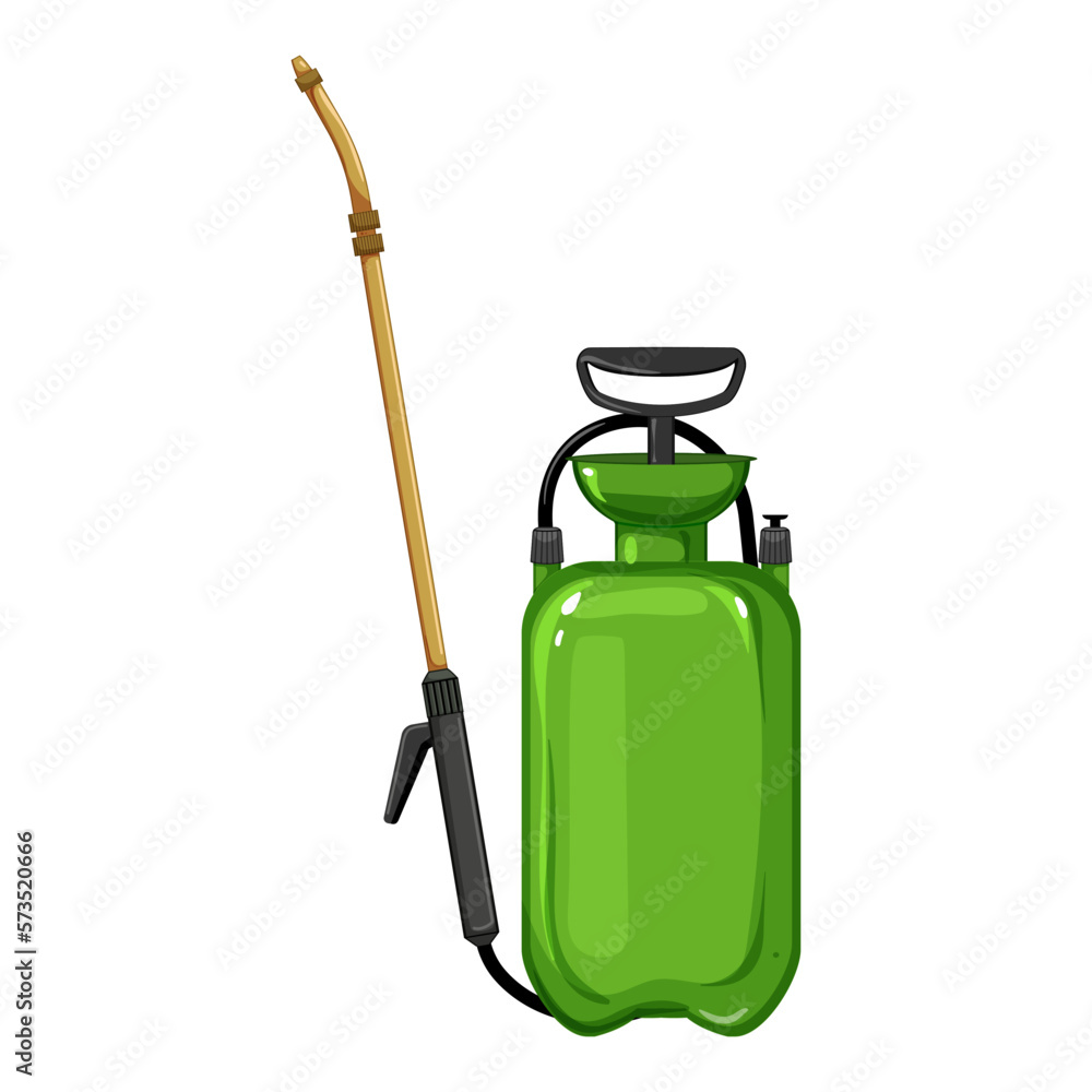 Sticker insecticide garden sprayer cartoon vector illustration