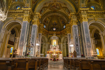 Fototapeta na wymiar GENOA, ITALY, JANUARY 4, 2023 - The inner of the Sanctuary of Our Lady of the Guard (Madonna della Guardia) in Genoa, Italy.