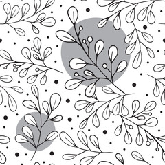 Vector leaves doodle hand drawn illustration. Leaf branch for ornament wreath and art seamless pattern