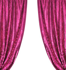 Disco glitter pink curtains reveal show grand opening stage isolated