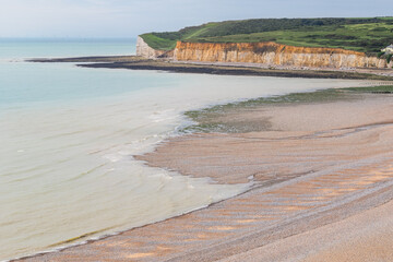 Seaford Head and Cuckmere Haven seen from Seven Sisters chalk cliffs, England