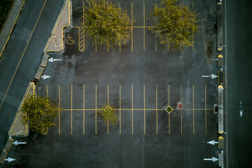 aerial photo empty car park in autumn