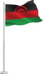 Isolated waving national flag of Malawi on flagpole