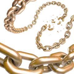 Foto op Plexiglas 3d illustration of metal gold broken chain on isolated white background © dmitrymirror