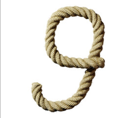 Obraz premium old natural fiber rope bent in the form of number 9