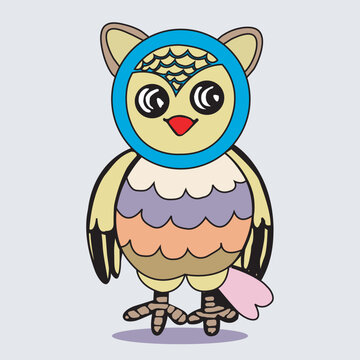 Cute owl cartoon vector and illustration