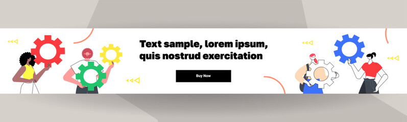 businesspeople holding colorful cogwheels business process successful project creation concept horizontal