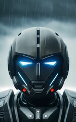 Fototapeta premium alien robot android cyborg machine futuristic in the cyberpunk city, digital art