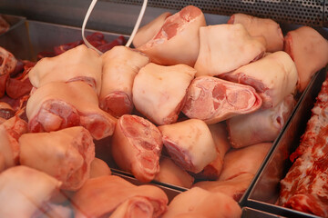 Fototapeta na wymiar pig's feet cut in a butcher's shop.