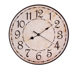 Stylish round clock isolated on white. Interior element