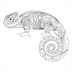 chameleon doodle. stylized zentangle lizard, ornament. coloring book page for adult. Vector illustration. Hand drawn artwork