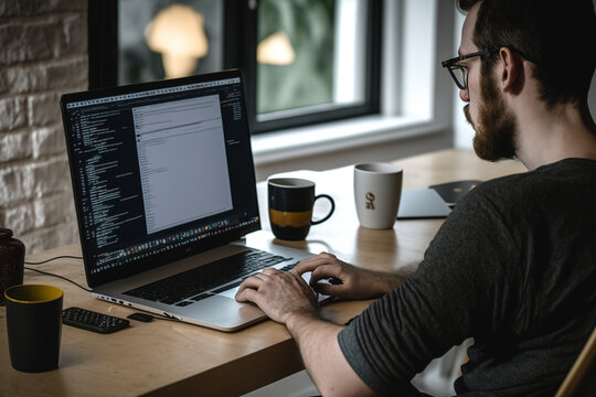 Web and software programmer working with his computer. Web designer. Generate by AI