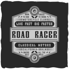 Road racer label with phrases