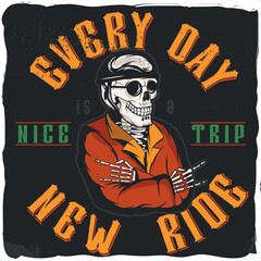 A skeleton biker with a helmet and a jacket