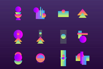 Icon Abstract Minimalist Bright Colorful Elements Graphic Clipart Collection for Design