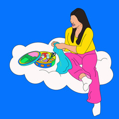 Mother/ mum sewing on a cloud
