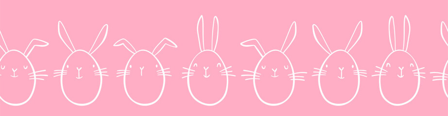 Cute hand drawn Easter horizontal seamless pattern with bunnies, flowers, easter eggs, beautiful background, great for Easter Cards, banner, textiles, wallpapers - vector design