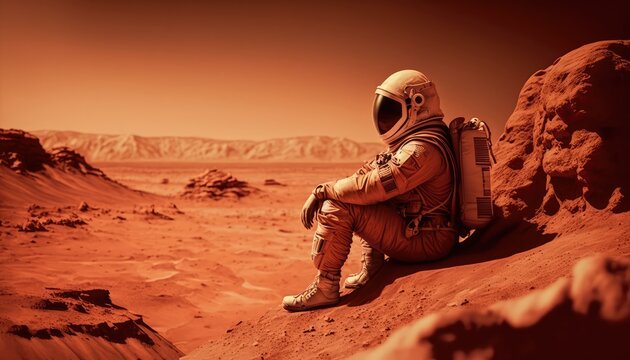 Astronaut on the dry surface of mars made with generative ai
